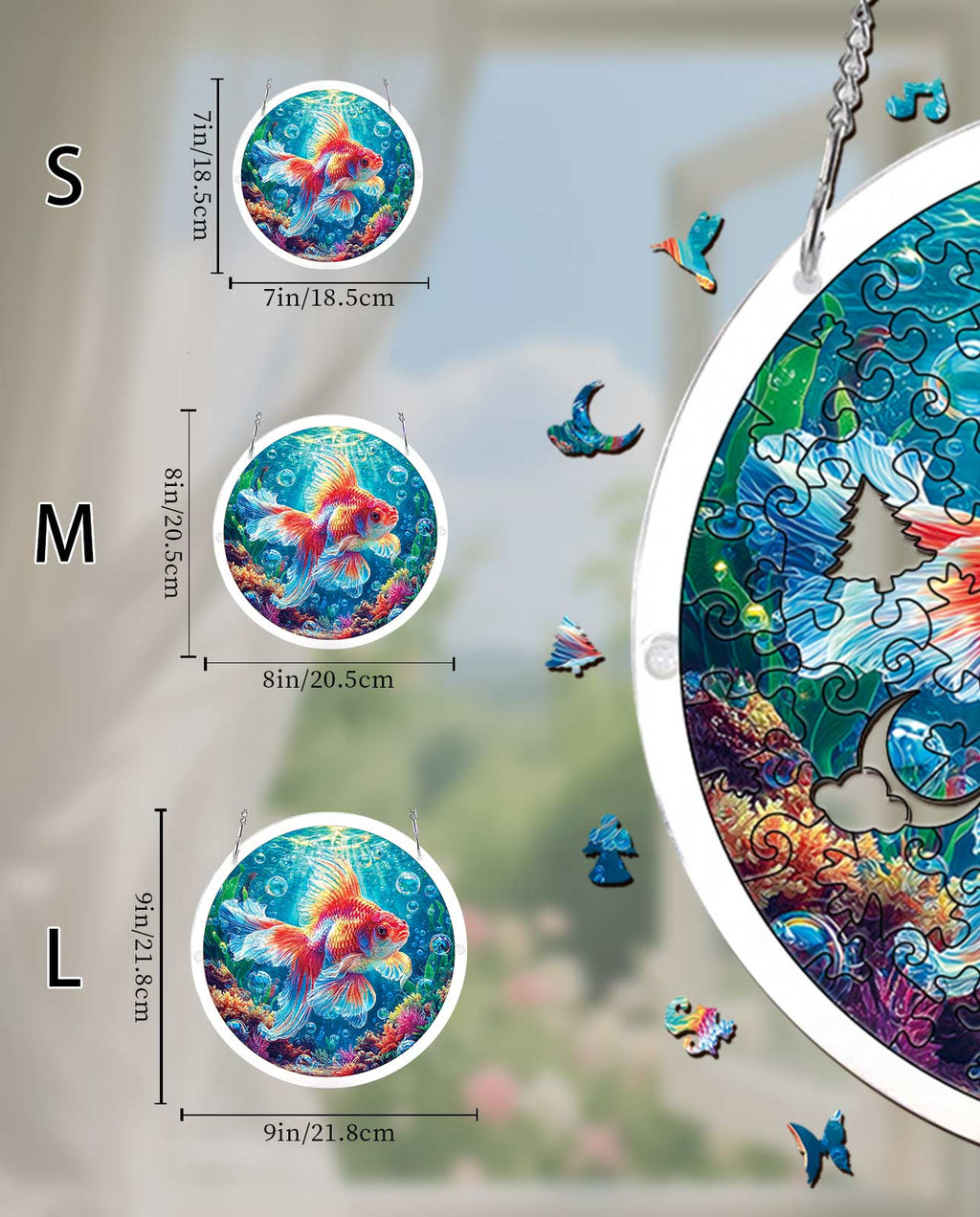 Acrylic Jigsaw Puzzle Suncatcher - Starflame Goldfish