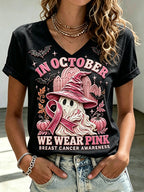 Women'S In October We Wear Pink Print Short-Sleeve T-Shirt