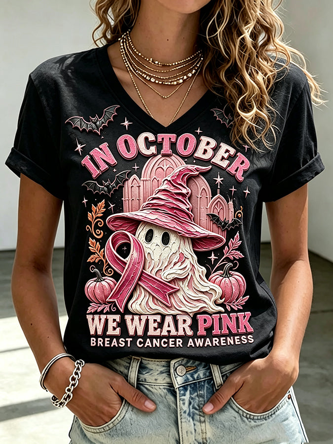 Women'S In October We Wear Pink Print Short-Sleeve T-Shirt