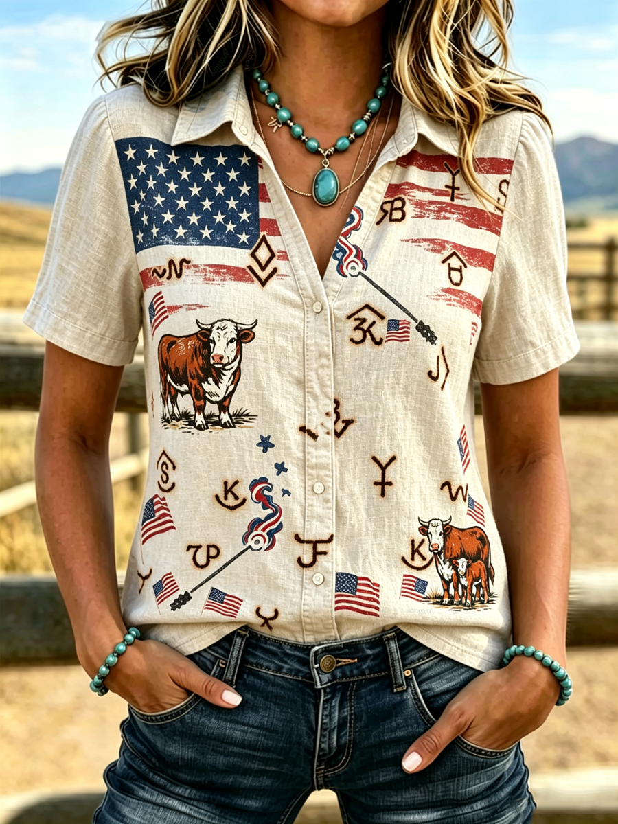 Women's Western-style Retro Print Shirt