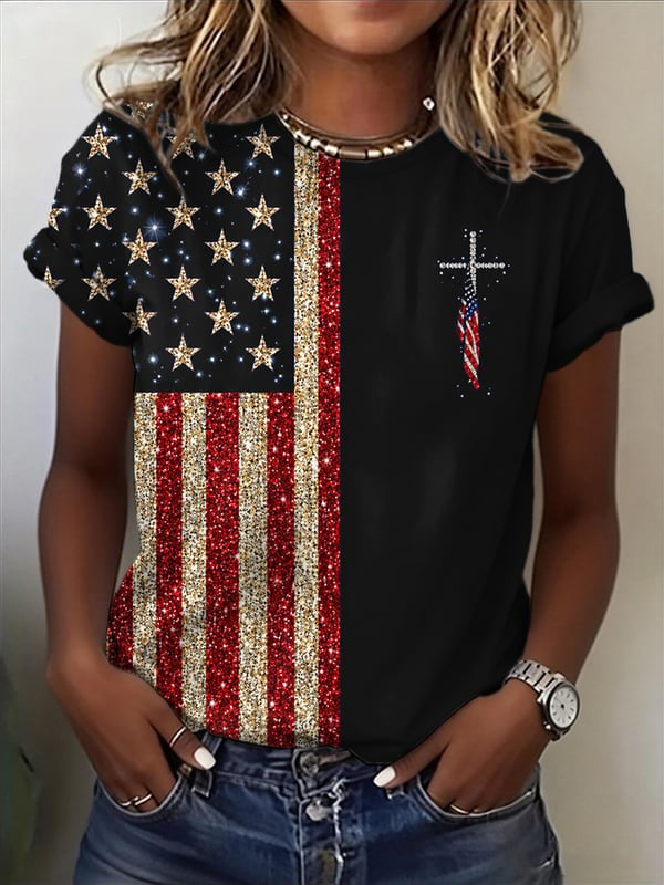 250Th Anniversary Flag Cross Round Neck T-Shirt Of The United States