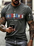 Men's Casual American Combined With Jesus Letter Short Sleeved T-Shirt