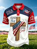 Men's America's 250th Anniversary Stand For The Flag Kneel For The Cross Faith Christian Cross Print POLO Shirt