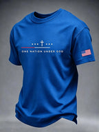 Men's One Nation Under God Cross 250 Years American Flag Sleeve Print Crew Neck Tee
