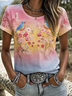 Women's Casual Floral Crew Neck Short Sleeve T-shirt