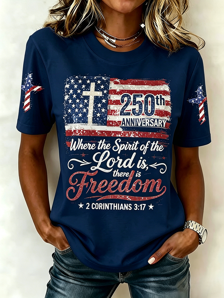 250Th Anniversary Commemorative Faith Glitter Printed Round Neck Top In The United States
