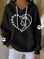 Femmes Mignon Cat Paws Coeur Imprimer Cat Lovers Casual Hoodie