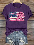 Women's breast cancer US flag T-shirt