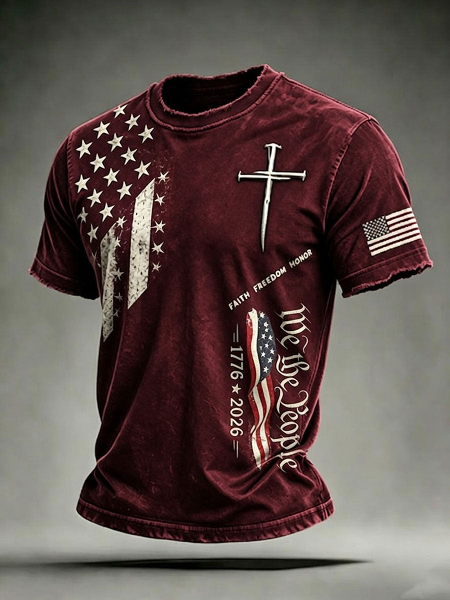 Men'S USA  Independence Day   Faith Art Printed T-Shirt