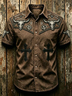 Men'S Retro Patriotic Western Style Short Sleeved Shirt