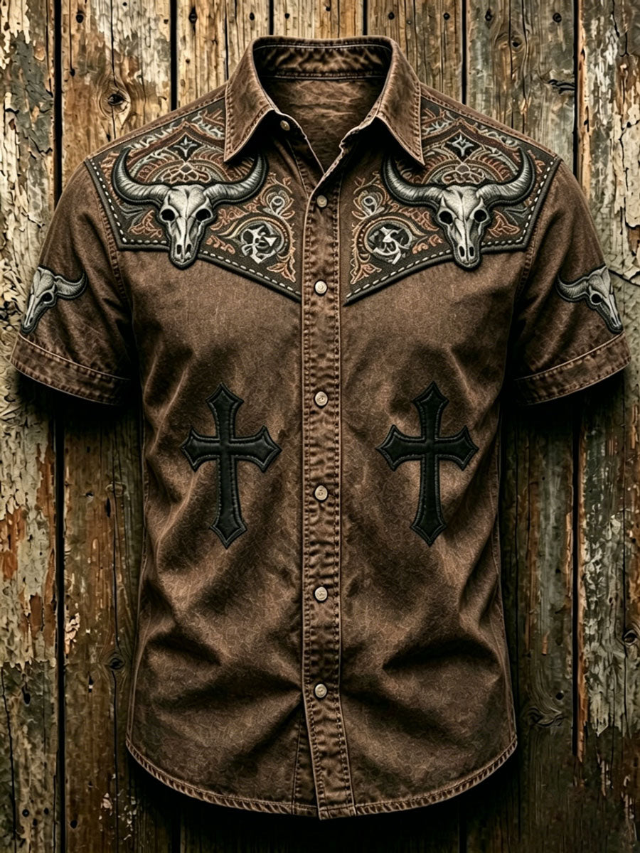 Men'S Retro Patriotic Western Style Short Sleeved Shirt