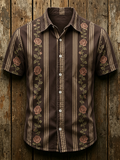 Western Ethnic Floral Pattern Printed Lapel Top