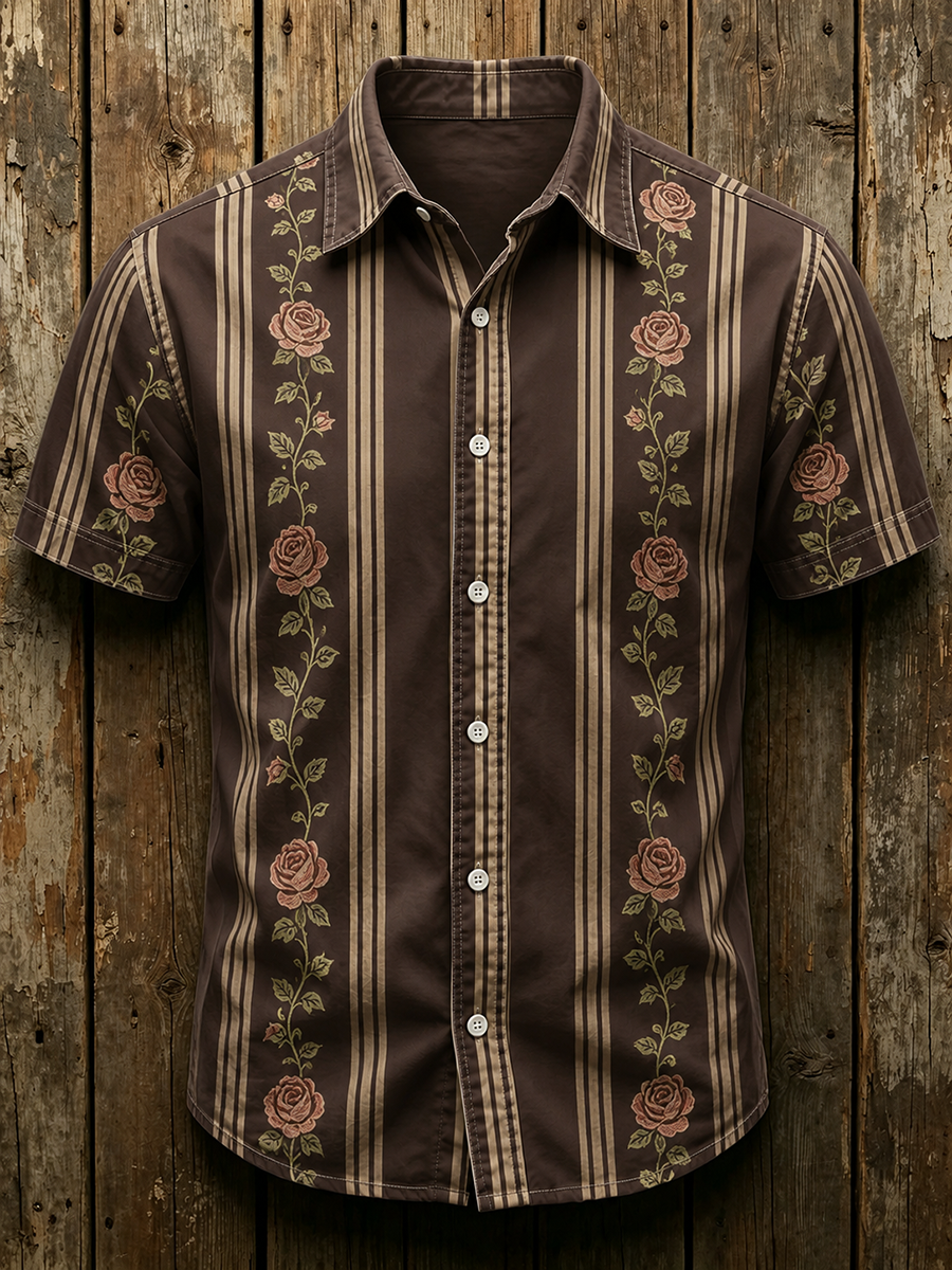 Western Ethnic Floral Pattern Printed Lapel Top