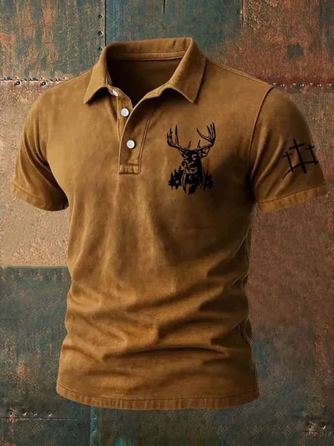 Men'S Western Cross Casual Printed Cross Art Collar T-Shirt