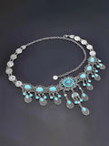 Metal Turquoise Tassel Floral Teardrop Belt