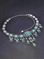 Metal Turquoise Tassel Floral Teardrop Belt