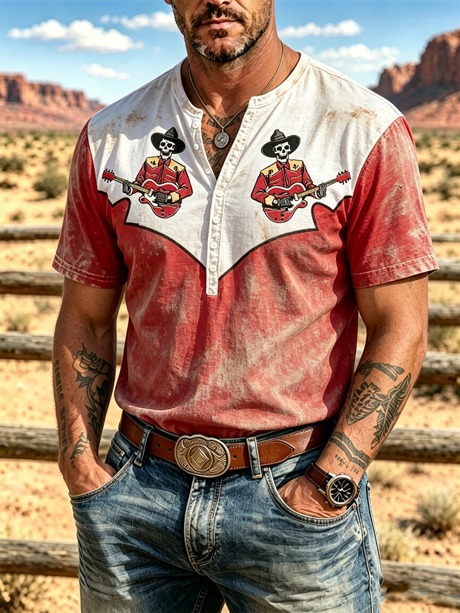 Men'S Western Retro Embroidered Short Sleeved Shirt