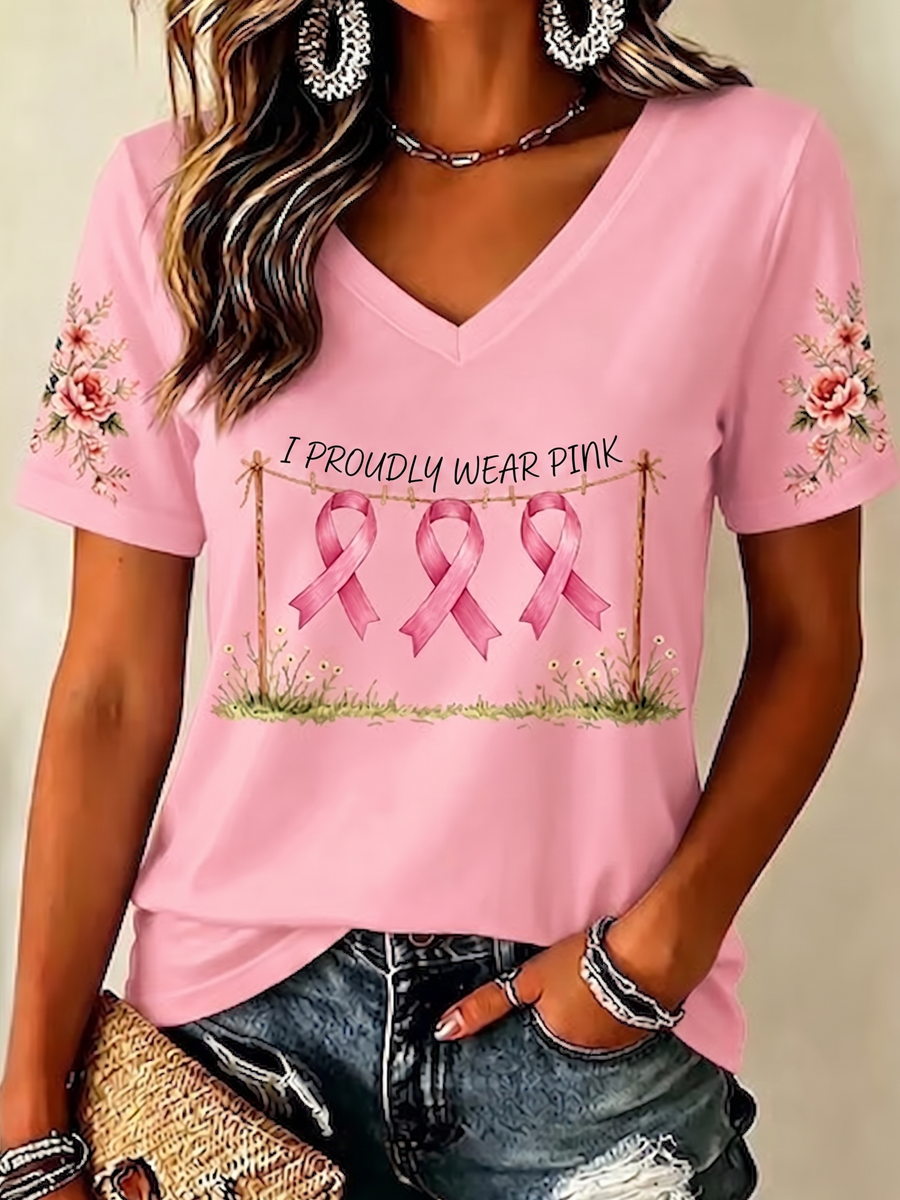 Women's Faith Pink Ribbon Print Printed T-shirt