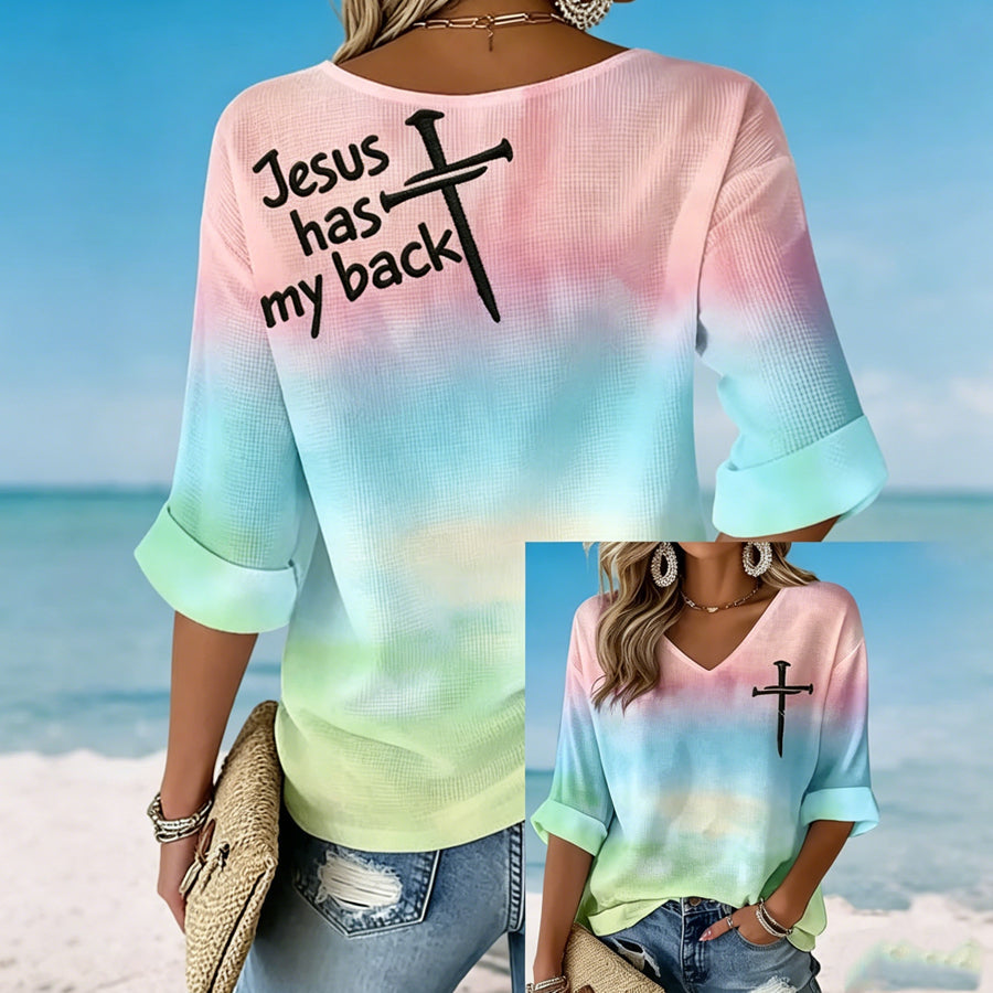 Women's casual gradient cross print V-neck T-shirt