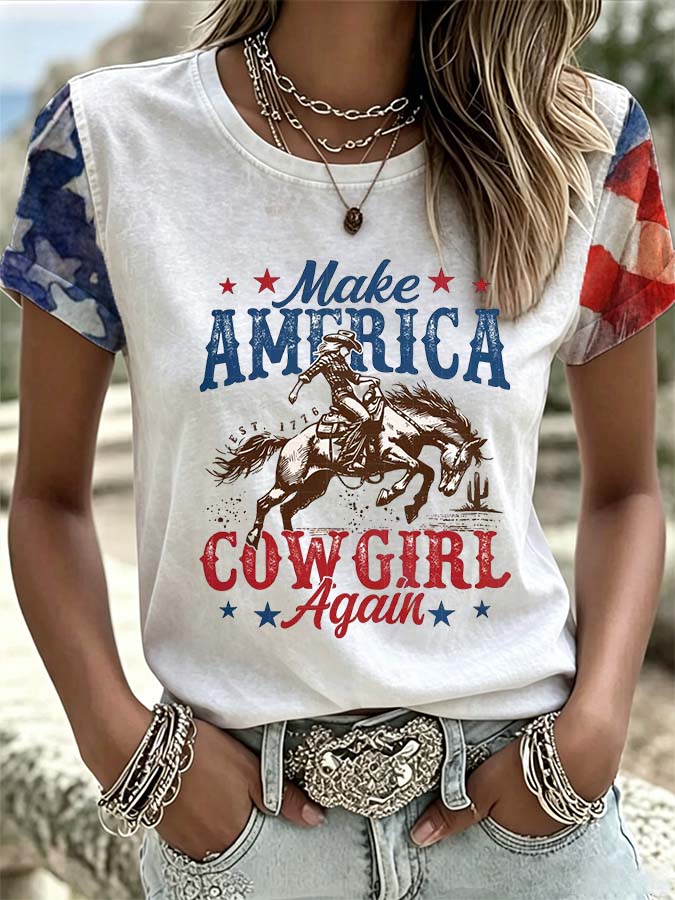 Women'S Western American Flag Casual T-Shirt