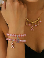 Breast Cancer Awareness Pink Ribbon Promotion (Bracelet 5+Necklace 1) Set Bracelet Jewelry
