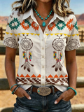 Women'S Western Retro Style Casual Printed Shirt