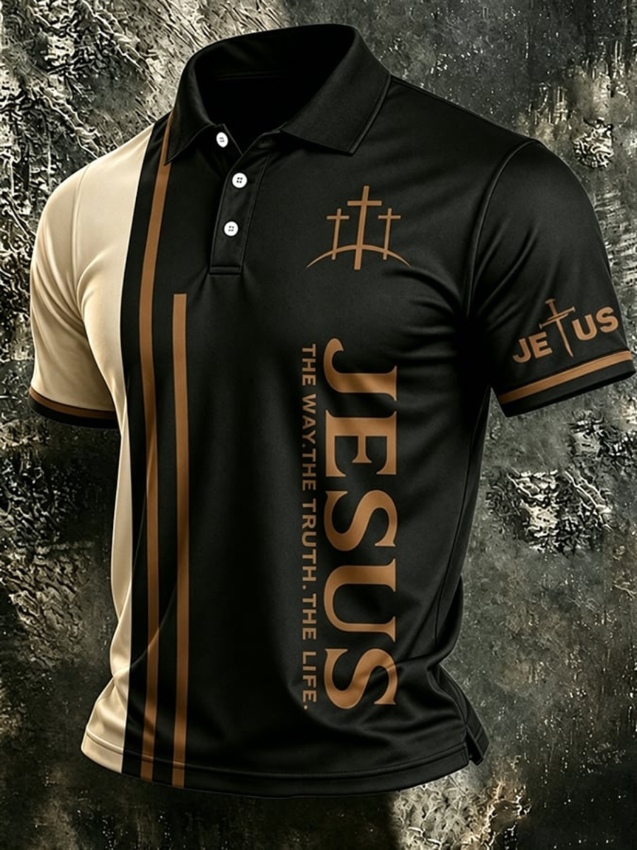 Men's Faith Printed Short Sleeved Lapel Shirt