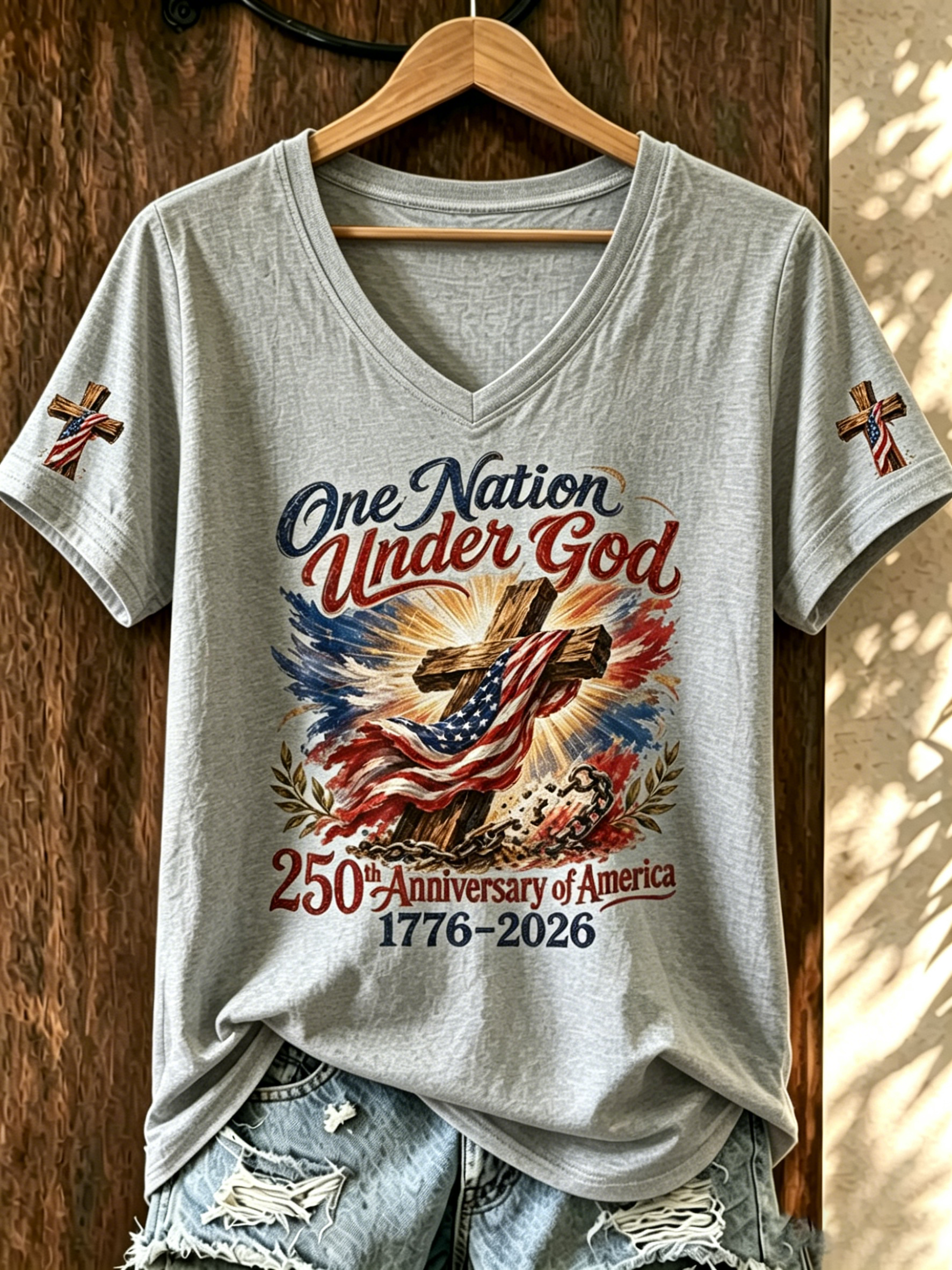 250Th Anniversary Flag Commemorative Casual V-Neck T-Shirt For The United States