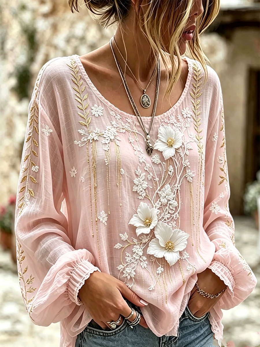 Women'S Casual Plant Flower Art Pattern Printed Top