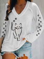Women's Heart Paw Print Long Sleeve T-shirt