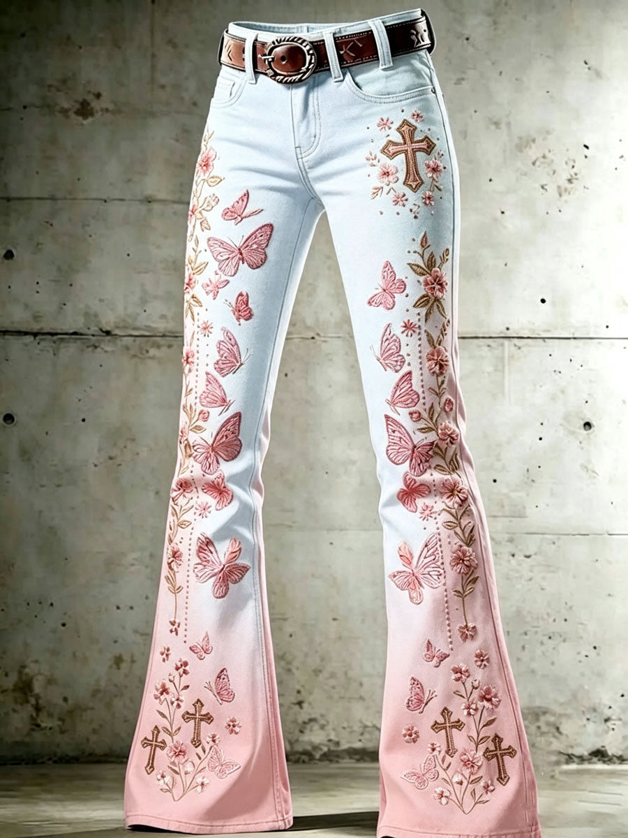 Women'S Flower Cross Patterned Flared Pants