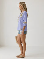 Women's Breast Cancer Awareness Floral Ribbon Embroidered Printed Top