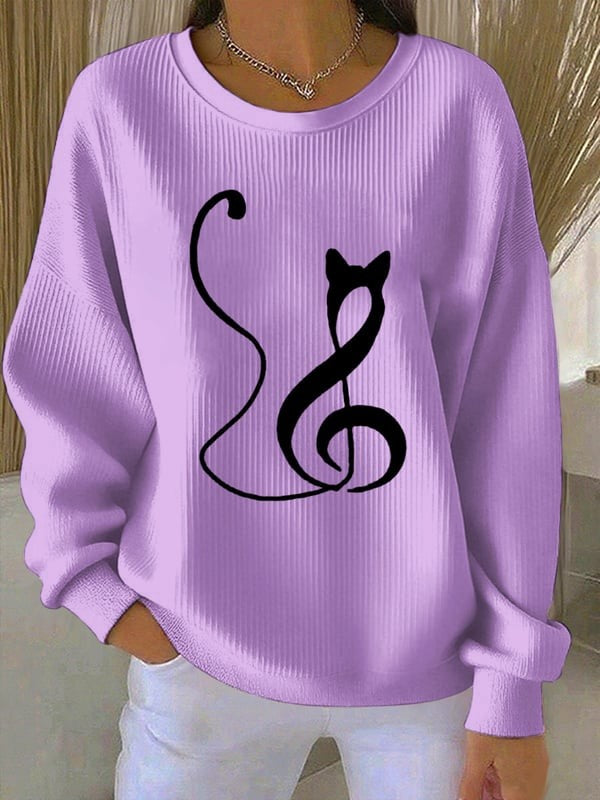 Women'S Cat Print Casual Sweatshirt