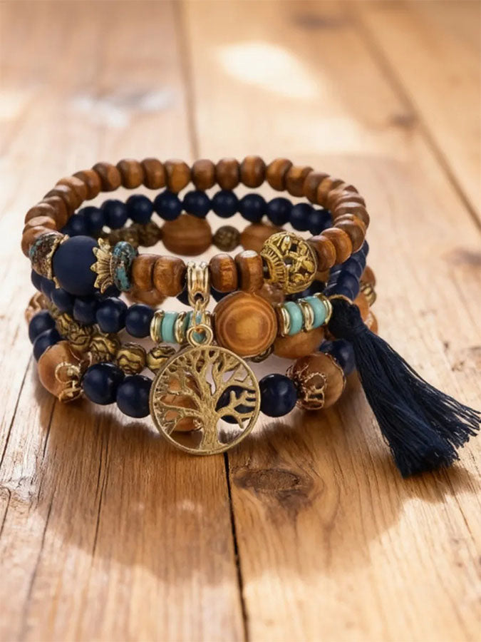Unisex Retro Western Bohemian Style Multi-Layer Bead Bracelet Elastic Bracelet Jewelry
