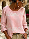 Women'S Polka Dot Striped Lace Embroidery Casual Shirt