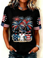 Women'S Casual Cat Faith-Print T-Shirt For Independence Day