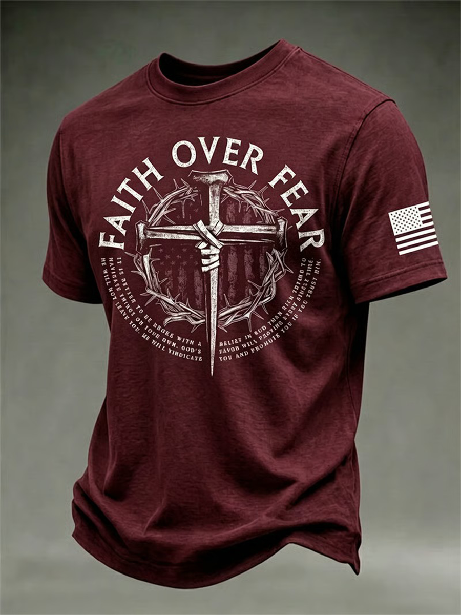 Men's Retro Faith Eagle Wash Printed Art T-shirt