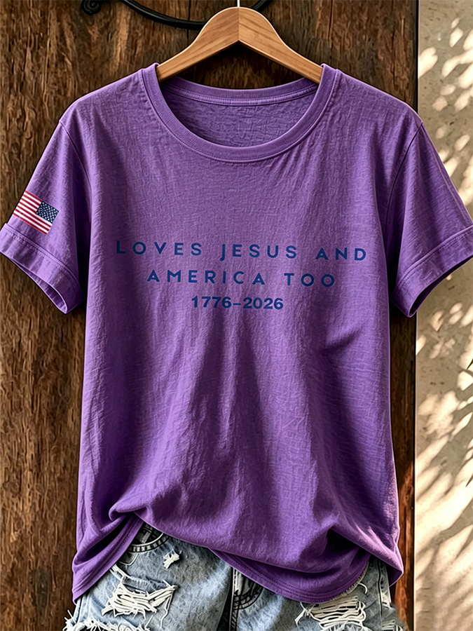 Women's Love for Jesus American Flag Cross Color Short Sleeved T-Shirt