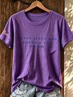 Women's Love for Jesus American Flag Cross Color Short Sleeved T-Shirt