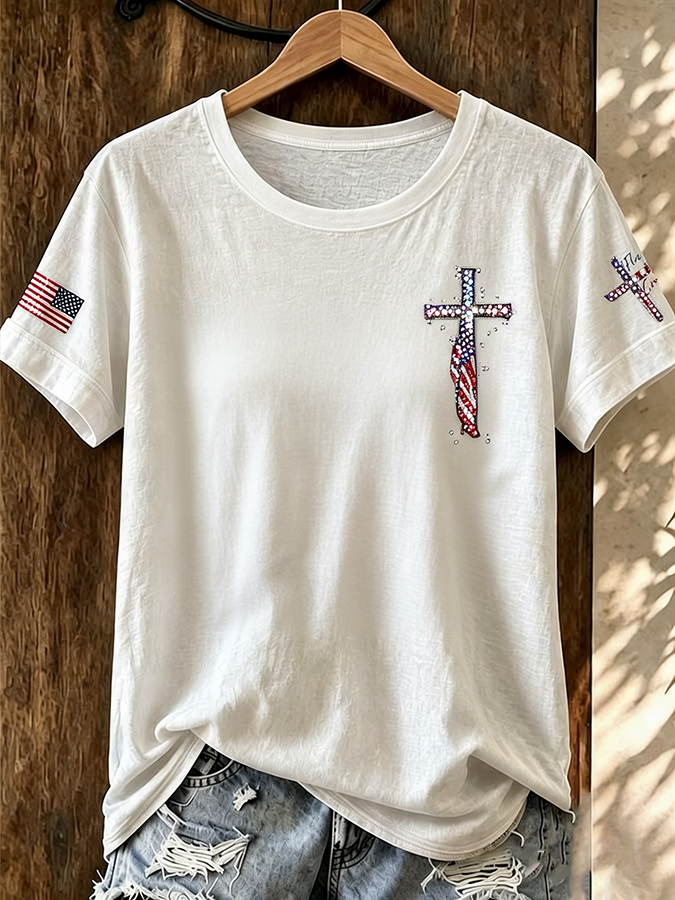 Women'S 250Th Anniversary Cross Printed Casual T-Shirt