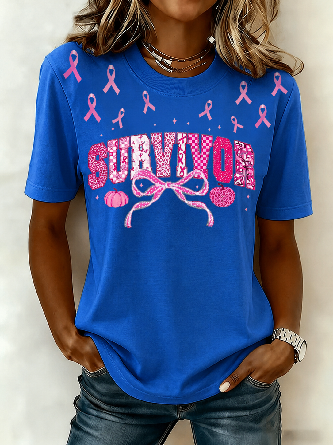 Women'S Belief In Breast Cancer Publicity Print Short Sleeve T-Shirt