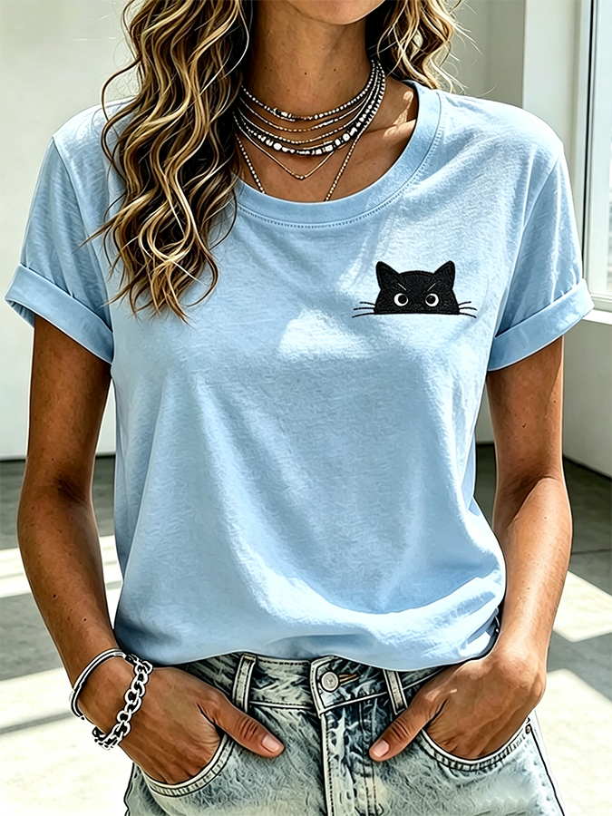Women'S Cat Printed Casual T-Shirt