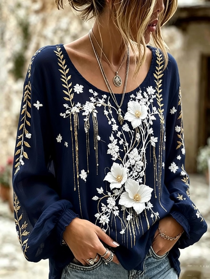 Women'S Casual Plant Flower Art Pattern Printed Top