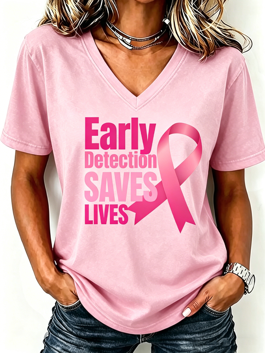 Women'S Mental Health Breast Cancer Theme Printed Casual T-Shirt