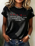 Women'S Loves Jesus And America Too1776-2026 American Flag T-Shirt