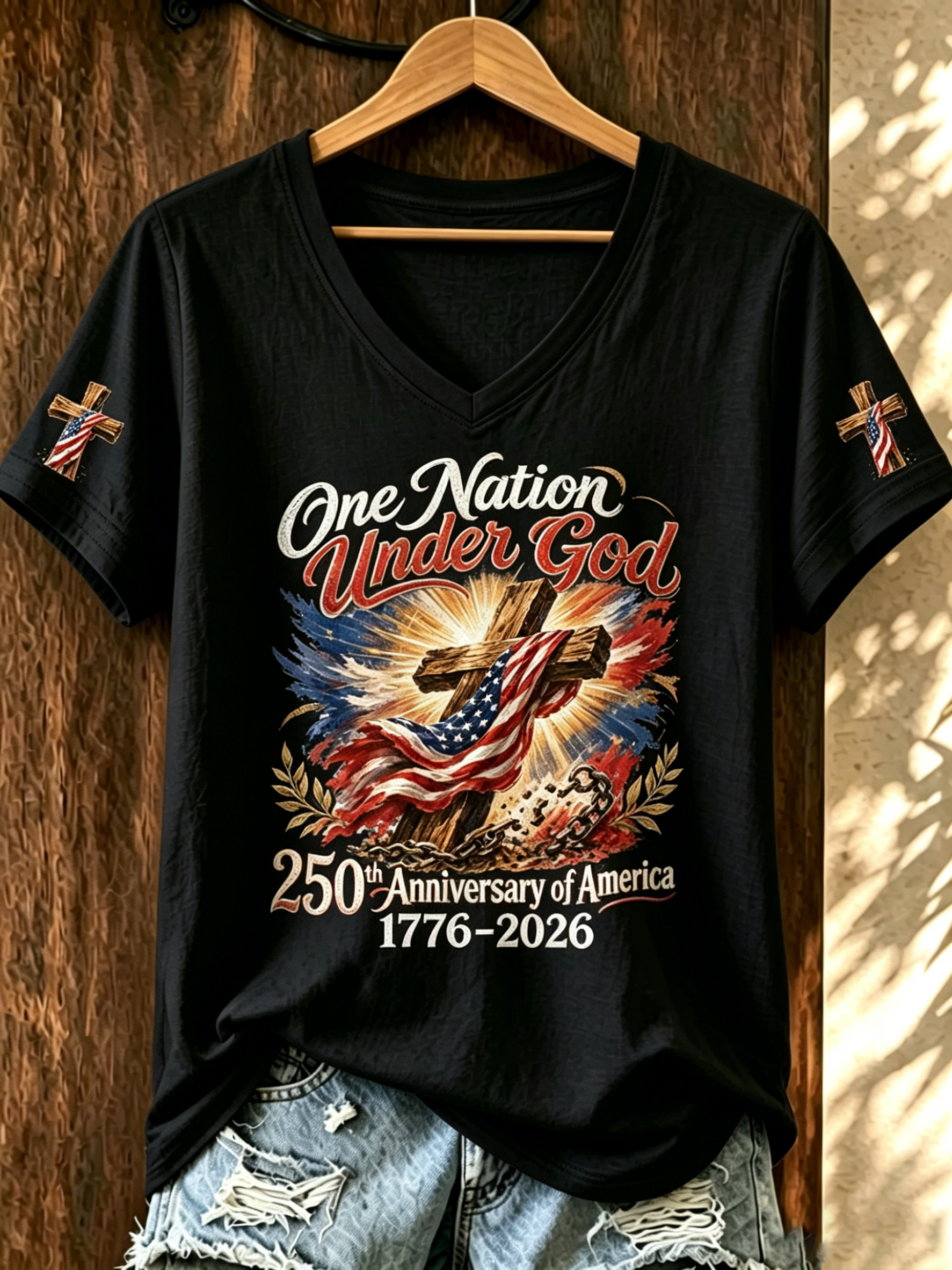 250Th Anniversary Flag Commemorative Casual V-Neck T-Shirt For The United States