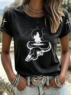 Women'S Western Style American Love Jesus Casual Round Neck T-Shirt