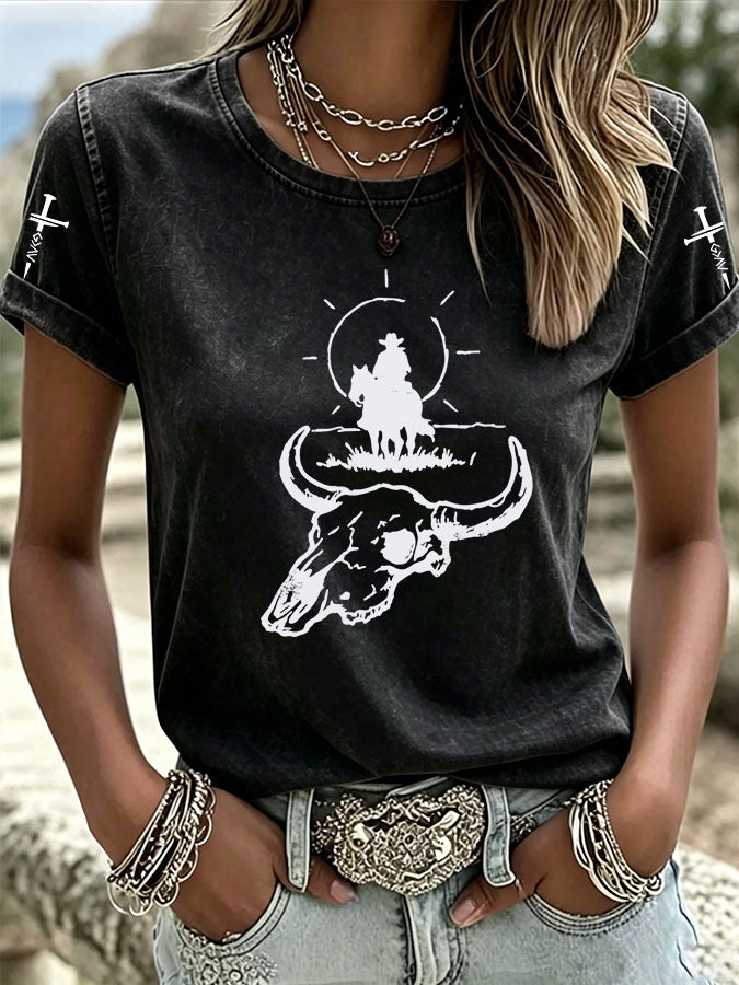 Women'S Western Style American Love Jesus Casual Round Neck T-Shirt