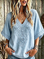 Women'S Cotton And Linen Floral Faith Casual Top