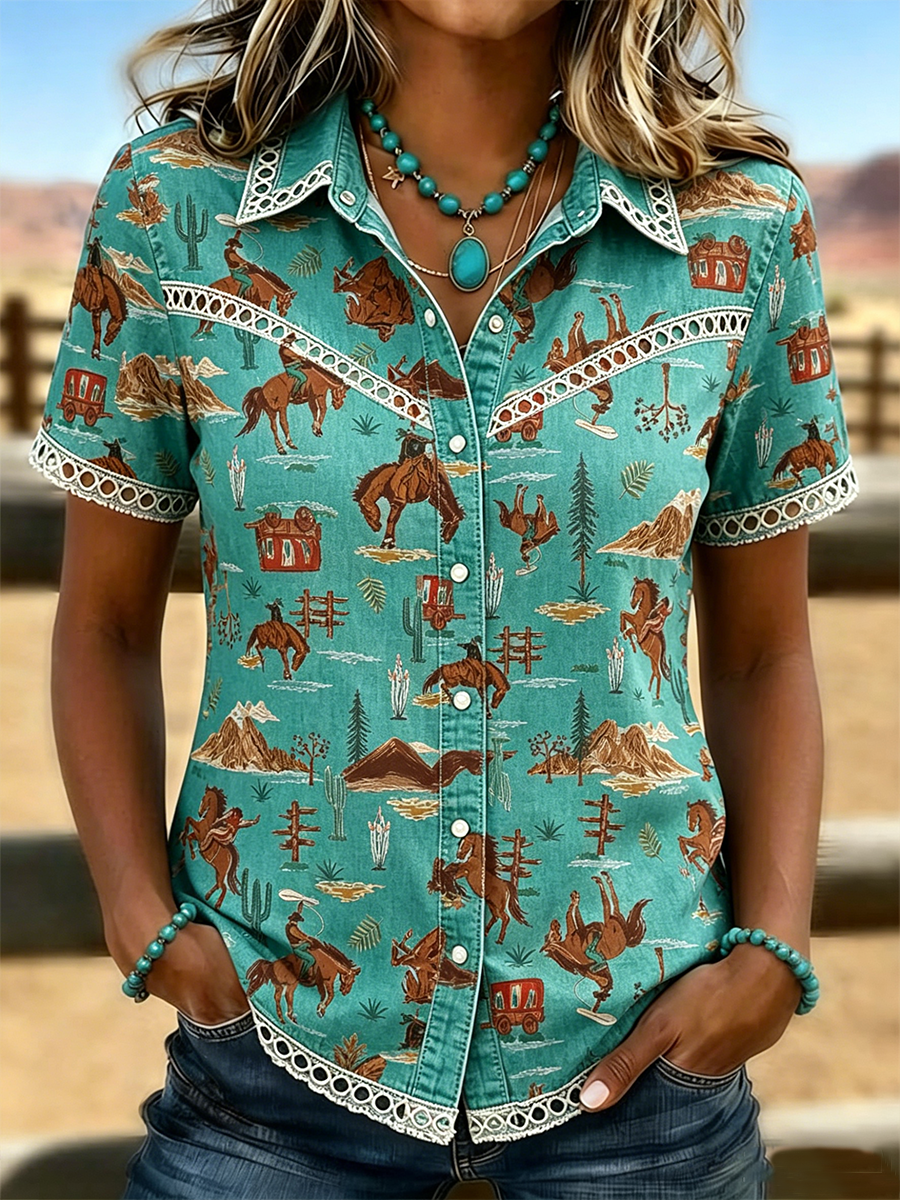 Women's Retro Classic Casual Hollow Denim Shirt